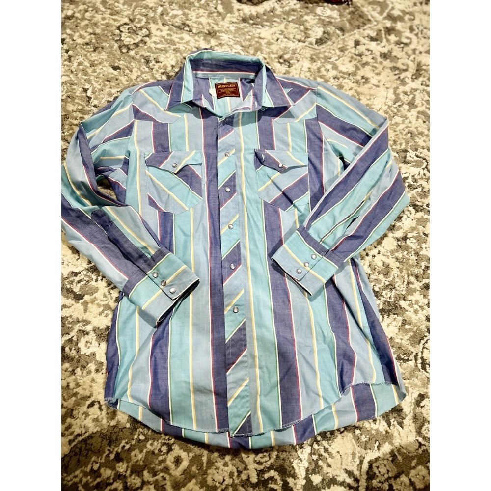 Rustler Vintage Pearl Snap Shirt Striped Size 15 1/2 32-33 Western Cowboy M